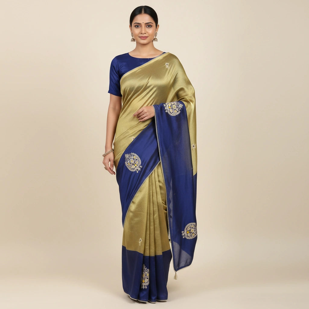 Embroidered Tissue Silk Saree with Traditional Motifs