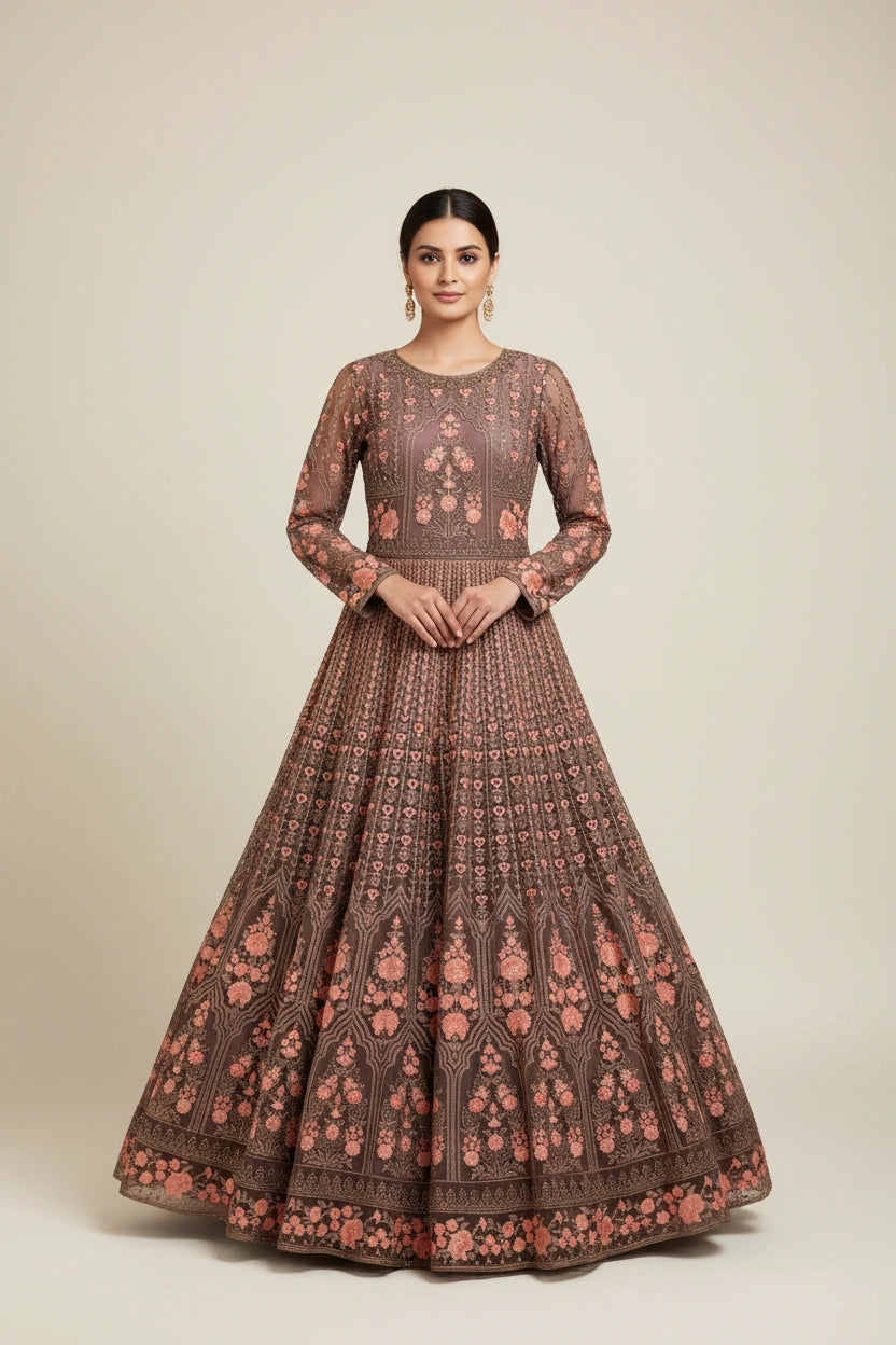 Artisan Embroidered Net Suit Gown | Rangoli
