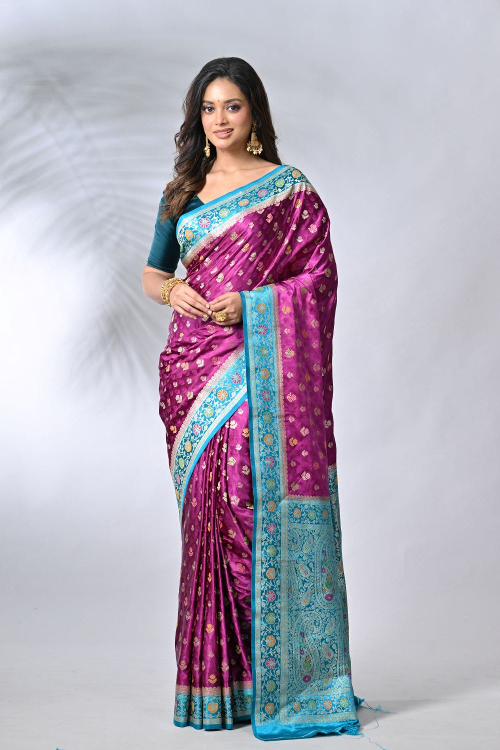 Purple & Firozi Satin Silk Sarees