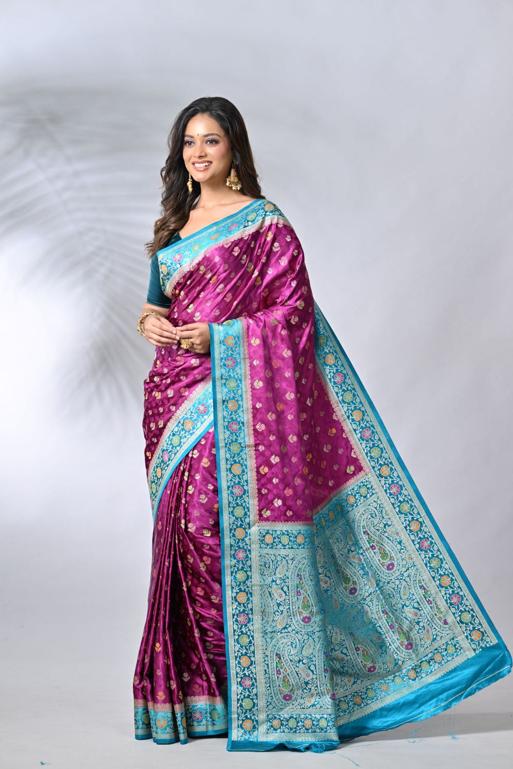 Purple & Firozi Satin Silk Sarees