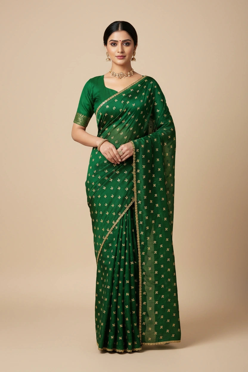 Embroidered Chinon Silk Saree