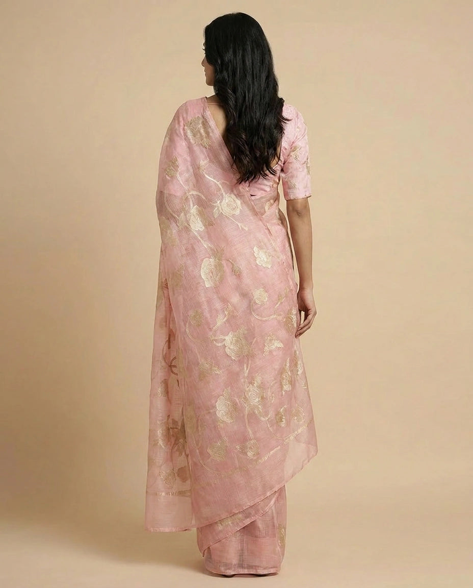 Kota Doria Saree with Resham Embroidery and Zari Border view 2