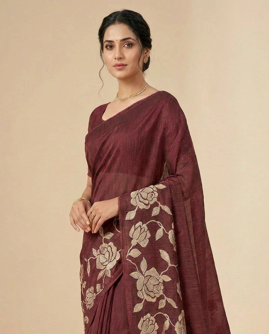 Kota Saree with Hand-Applied Sequin and Thread Embroidery view 3