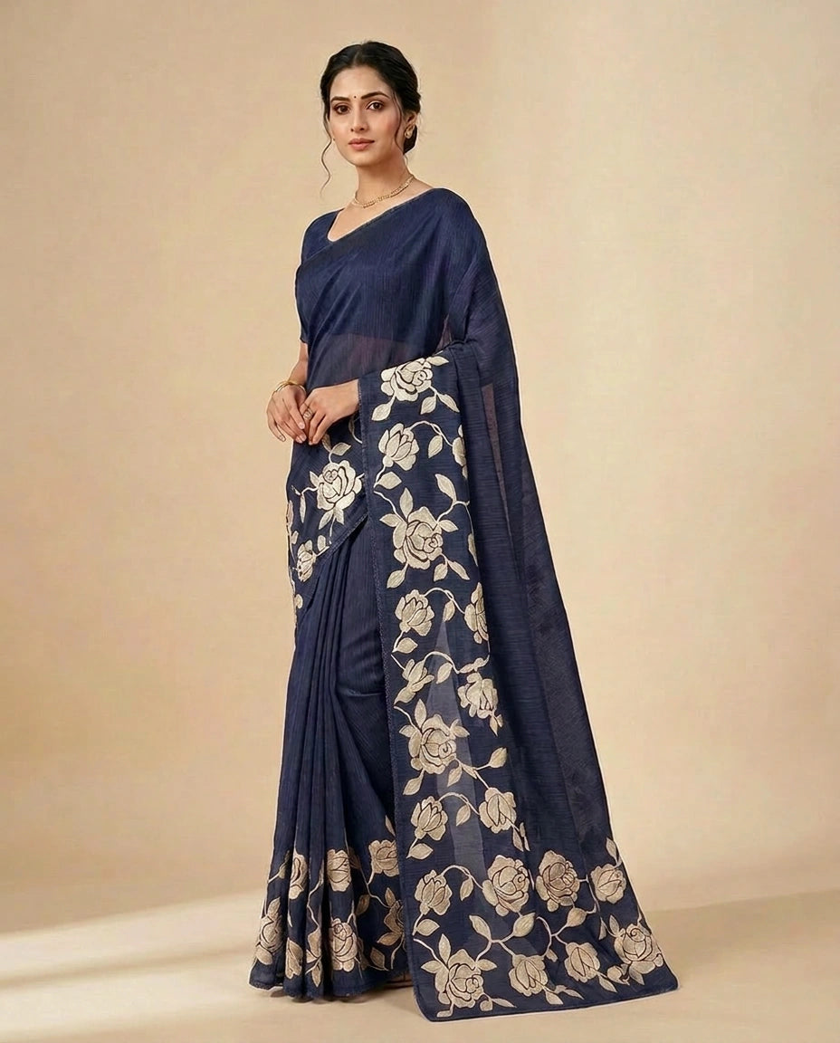 Kota Saree with Hand-Applied Sequin and Thread Embroidery view 4