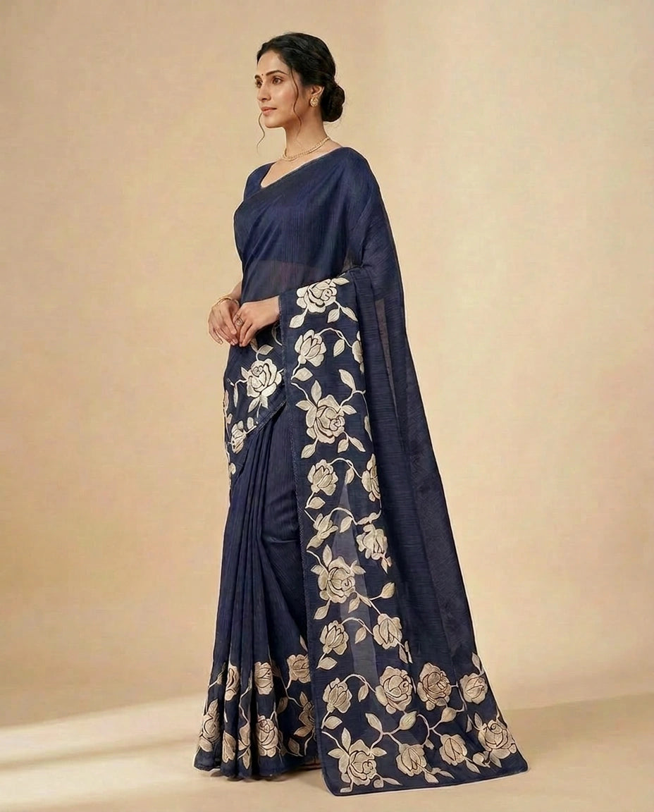 Kota Saree with Hand-Applied Sequin and Thread Embroidery view 5