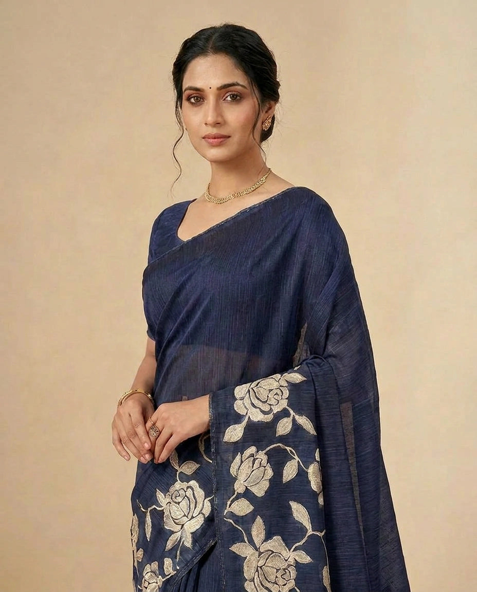 Kota Saree with Hand-Applied Sequin and Thread Embroidery view 6