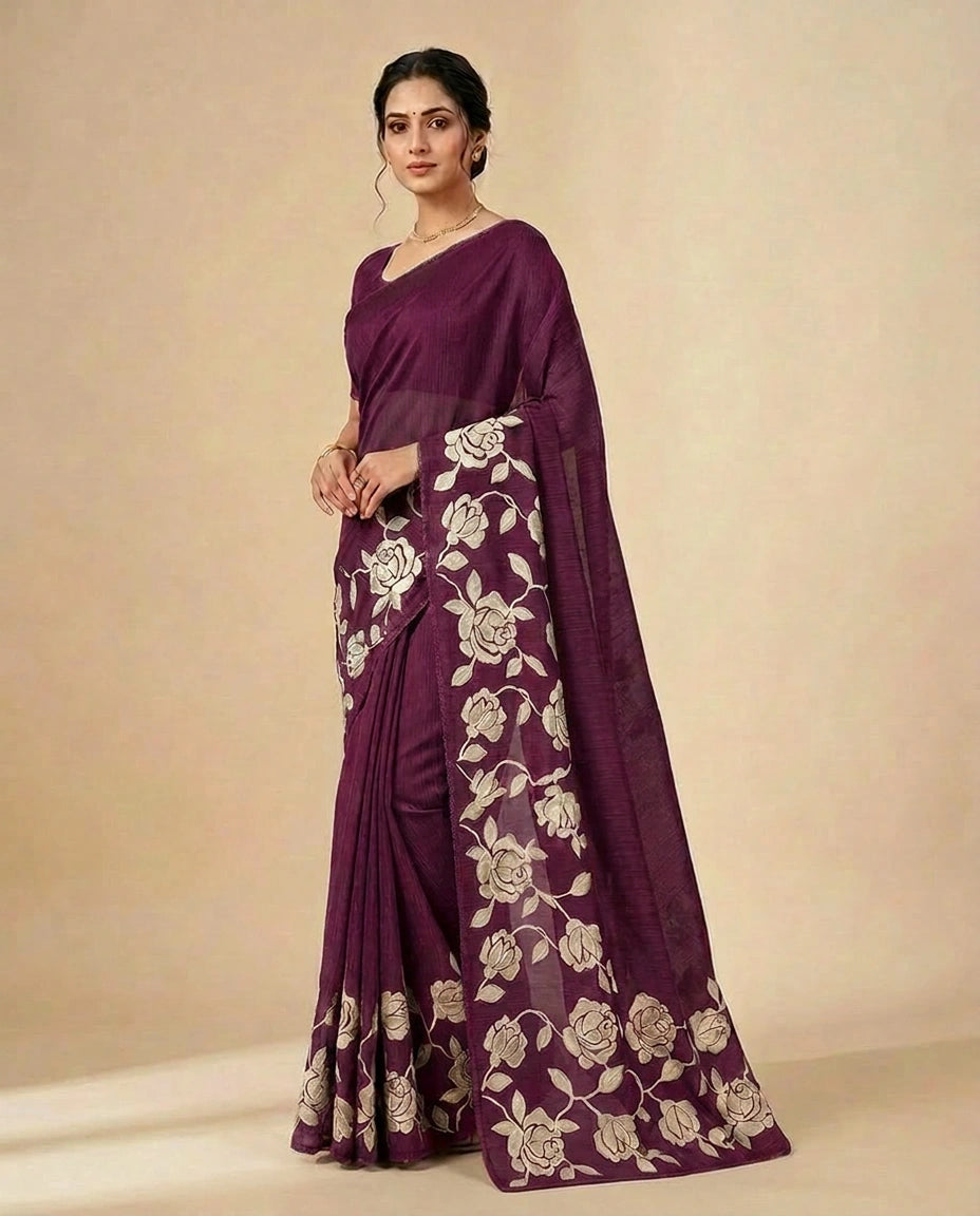 Kota Saree with Hand-Applied Sequin and Thread Embroidery view 7
