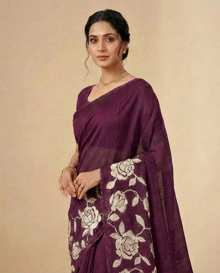 Kota Saree with Hand-Applied Sequin and Thread Embroidery view 8