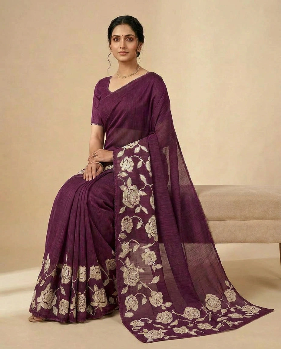 Kota Saree with Hand-Applied Sequin and Thread Embroidery view 10