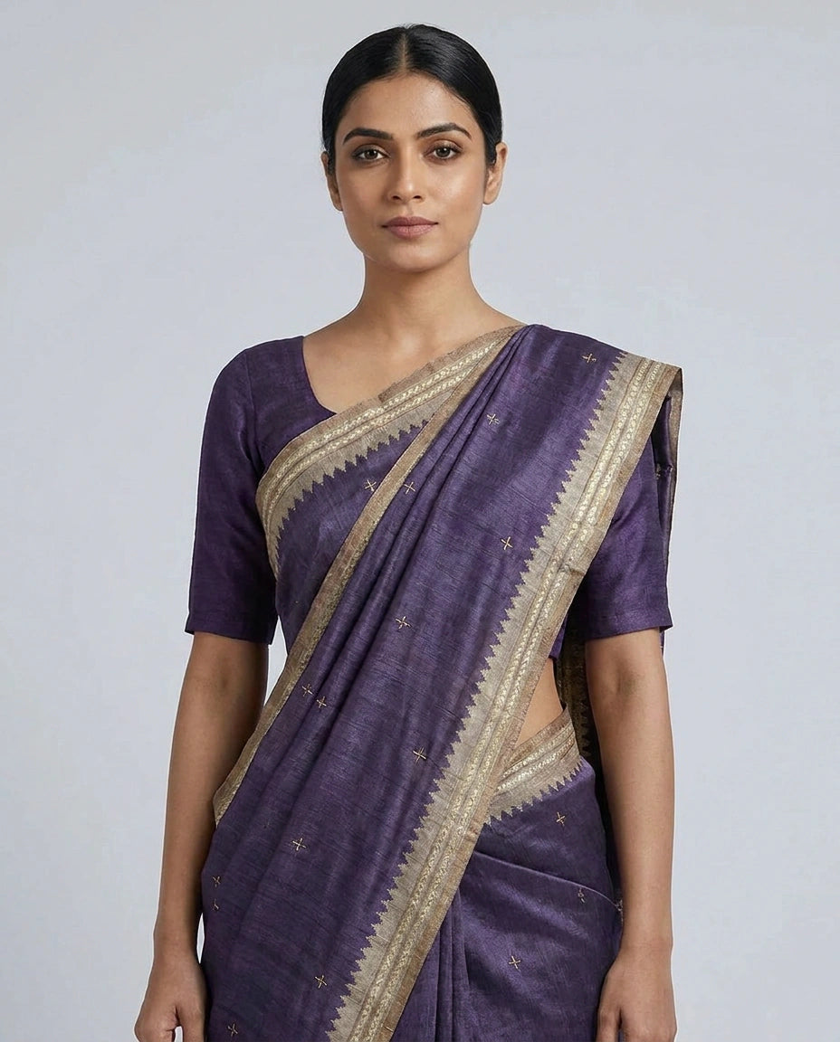 Tussar Silk Embroidered Saree with Resham Thread Motifs view 4
