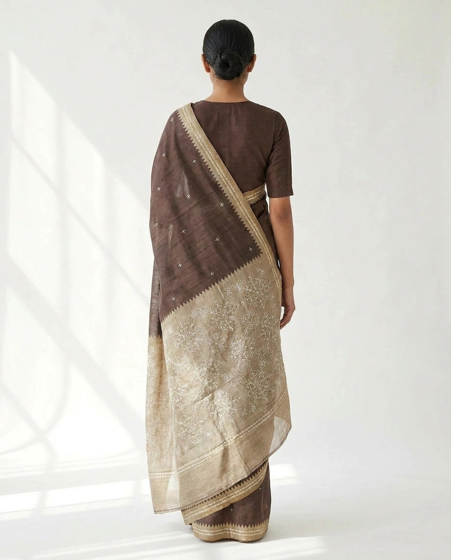 Tussar Silk Embroidered Saree with Resham Thread Motifs view 10