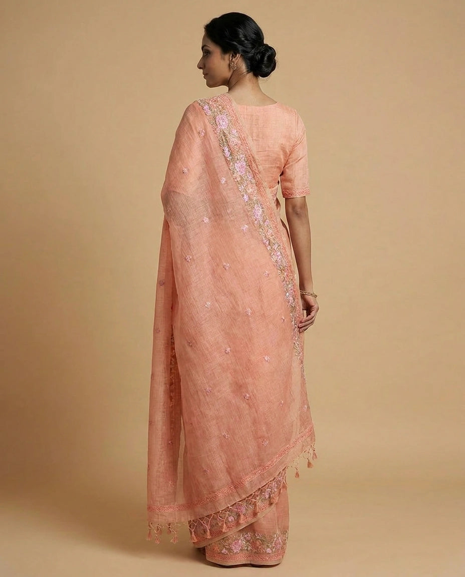 Firozi Blue Pure Cotton Handloom Saree with Woven Motif from Kolkata - Rangoli India