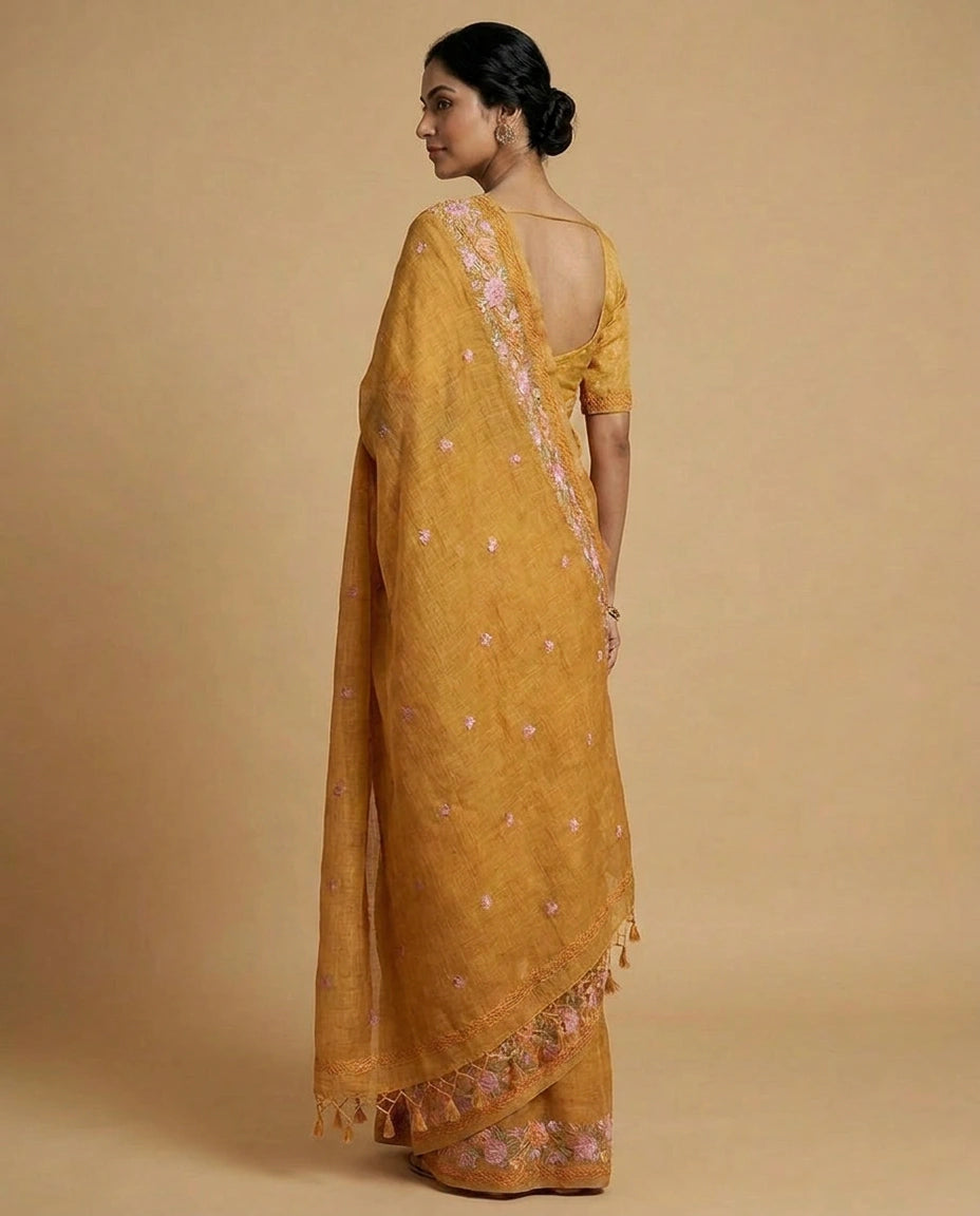 Firozi Blue Pure Cotton Handloom Saree with Woven Motif from Kolkata - Rangoli India