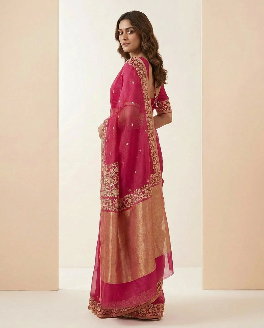 Kolkata Handloom Cotton Saree with Woven Border and Pallu view 2