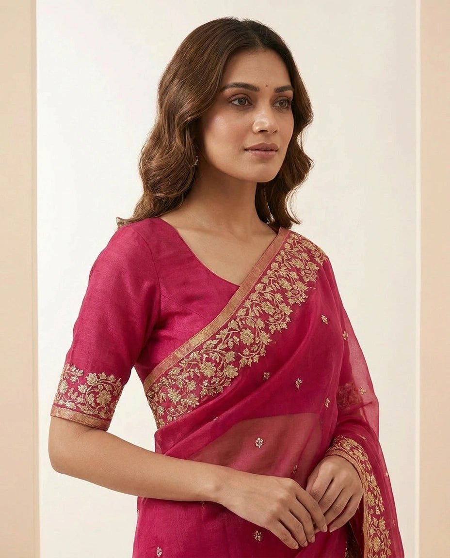 Kolkata Handloom Cotton Saree with Woven Border and Pallu view 4