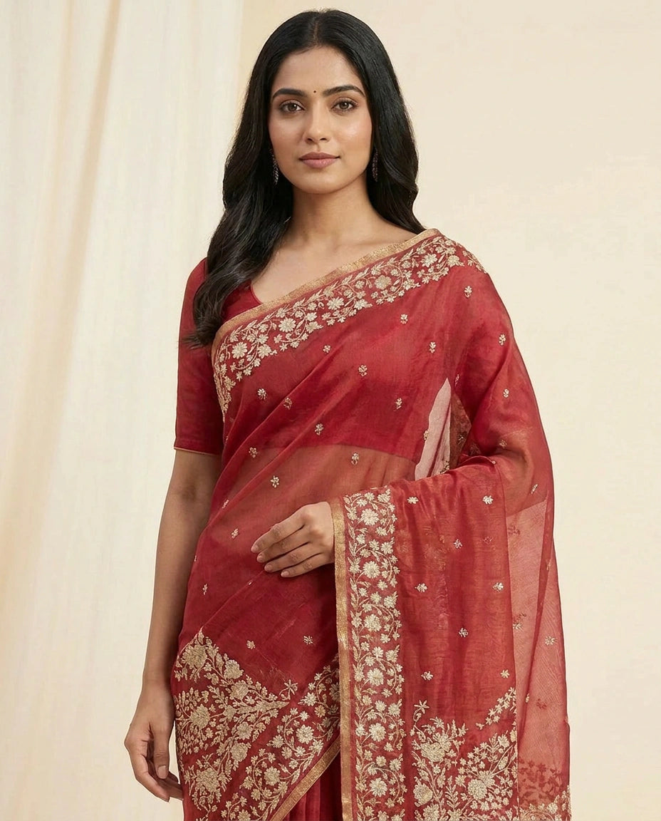 Kolkata Handloom Cotton Saree with Woven Border and Pallu view 10
