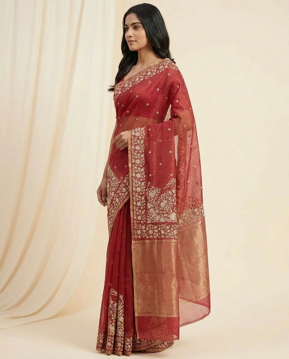 Kolkata Handloom Cotton Saree with Woven Border and Pallu view 11