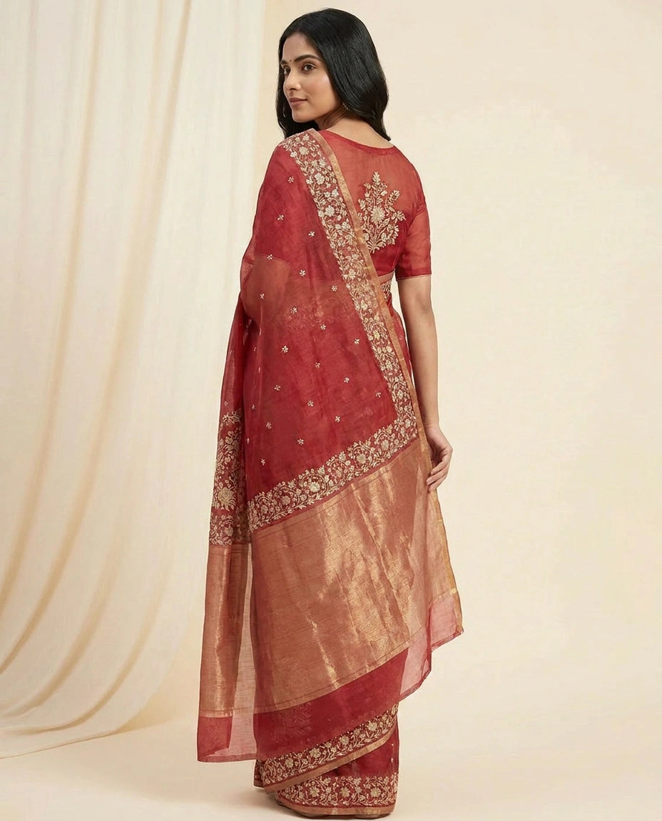 Kolkata Handloom Cotton Saree with Woven Border and Pallu view 12