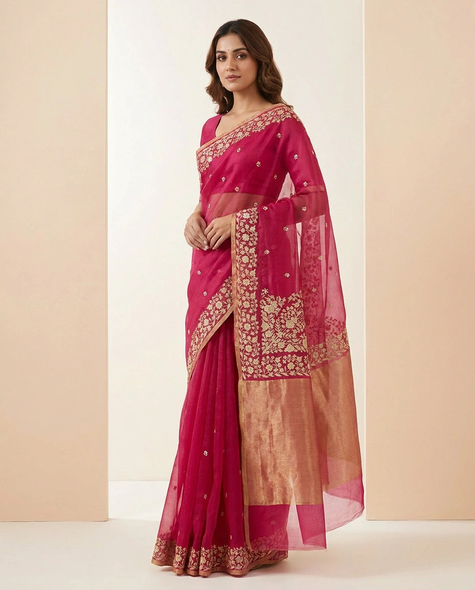 Rama Green Kolkata Handloom Cotton Saree with Woven Border and Pallu