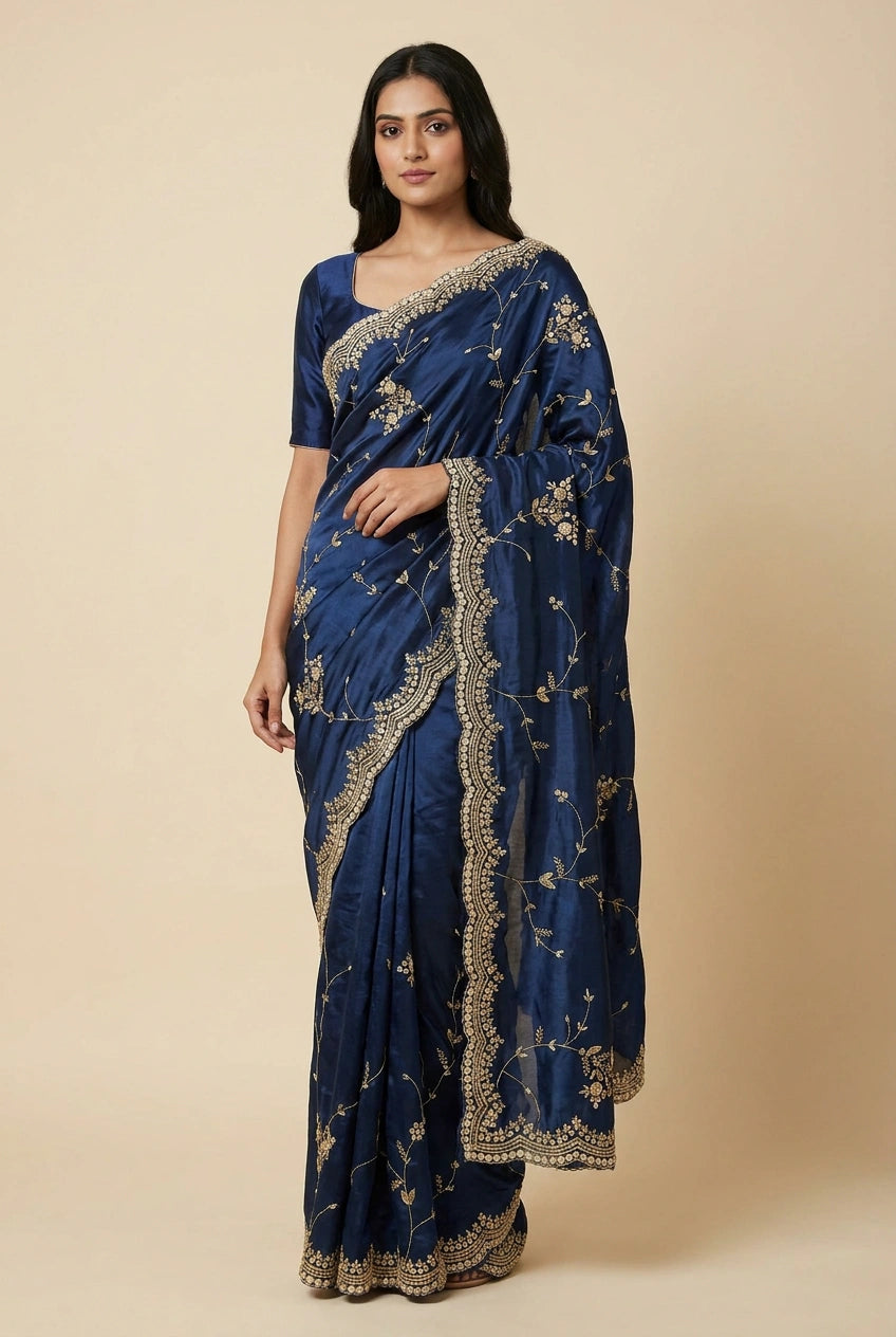 Handwoven Silk Embroidered Saree for Festive Evening