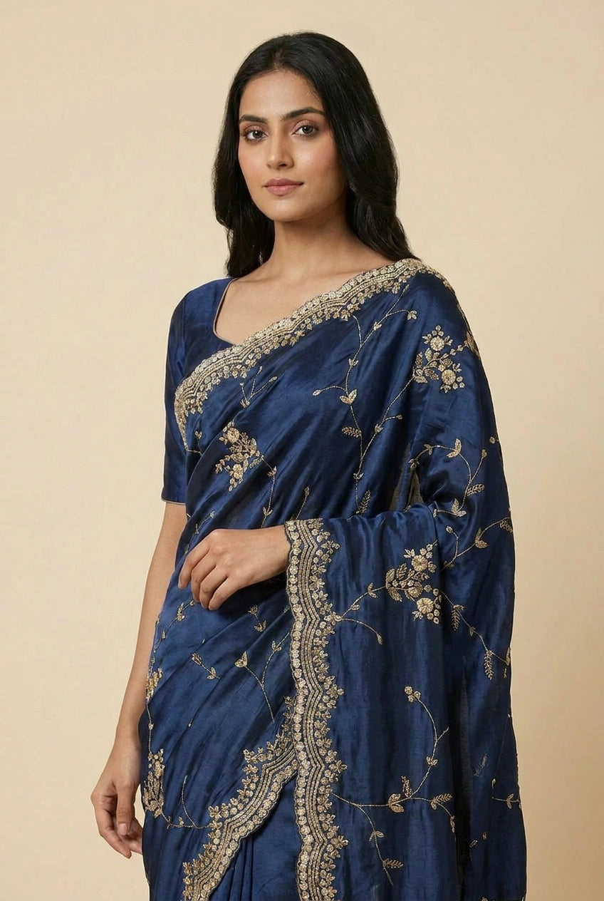 Handwoven Silk Embroidered Saree for Festive Evening