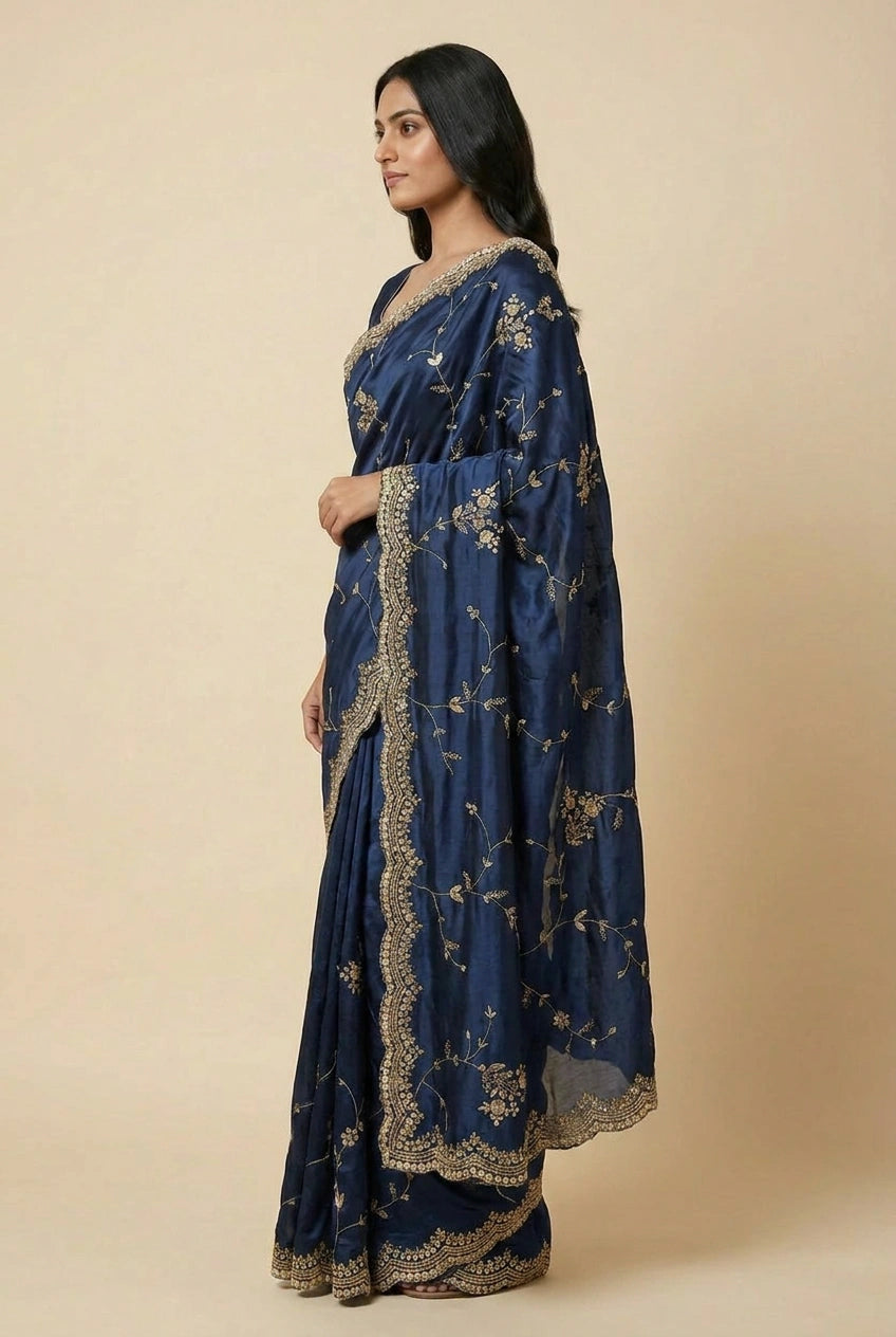 Handwoven Silk Embroidered Saree for Festive Evening
