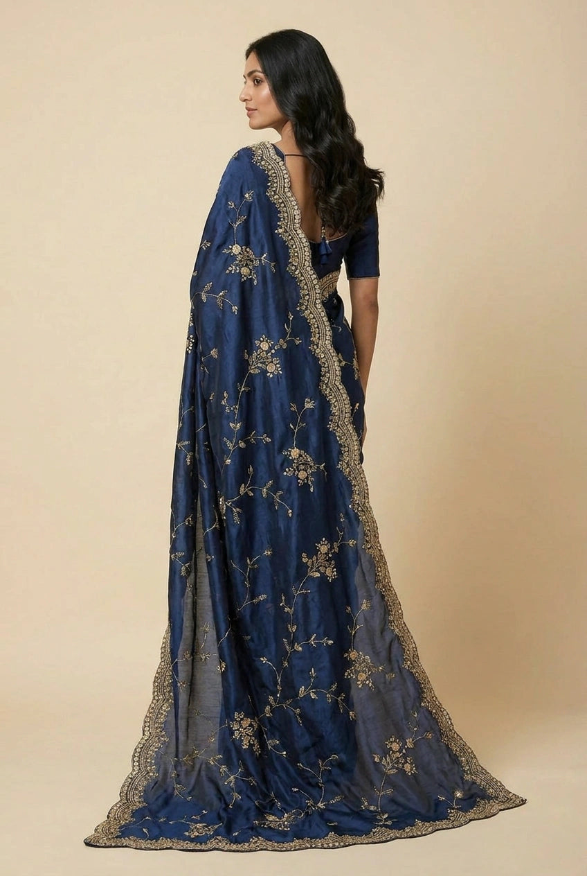 Handwoven Silk Embroidered Saree for Festive Evening
