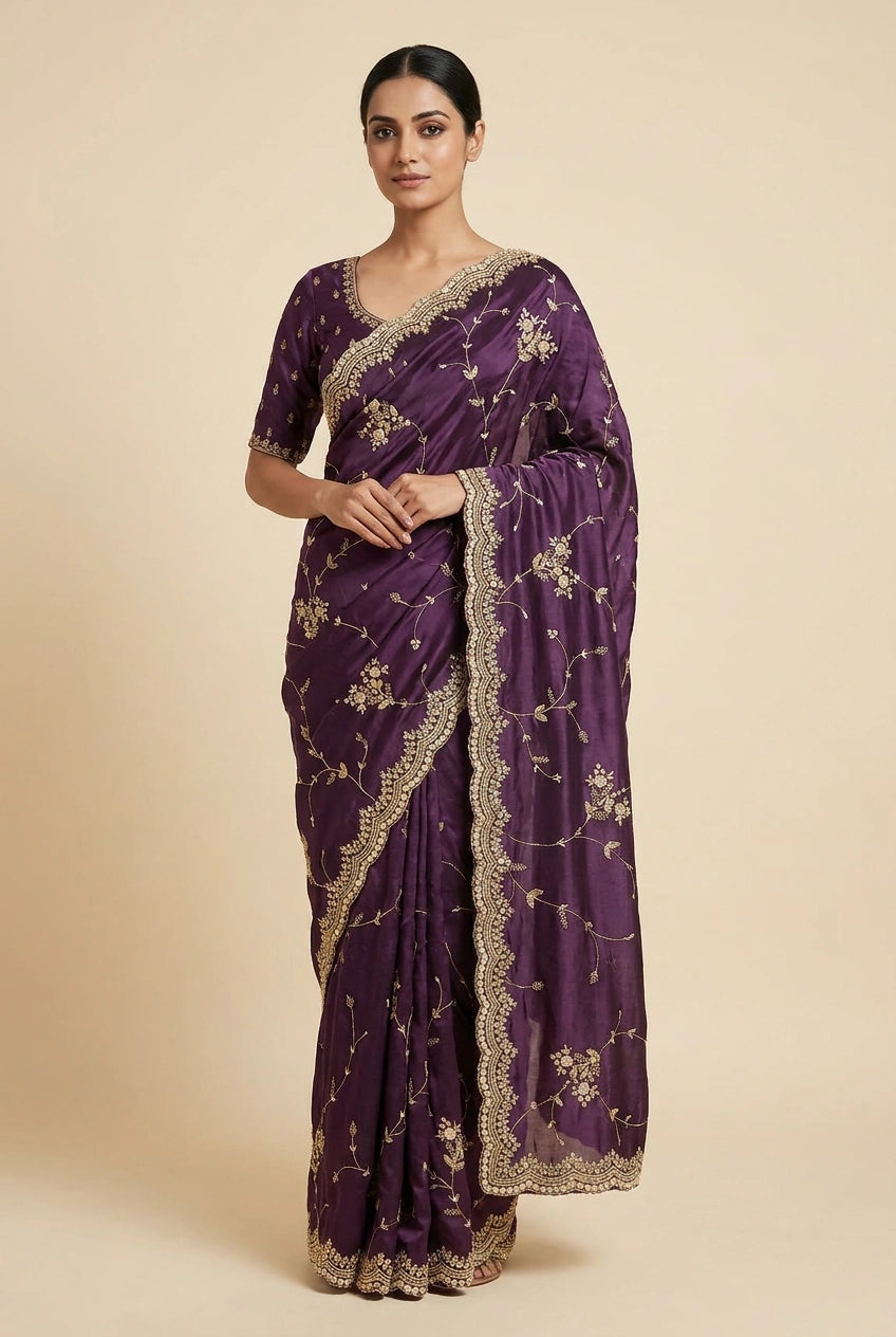 Handwoven Silk Embroidered Saree for Festive Evening