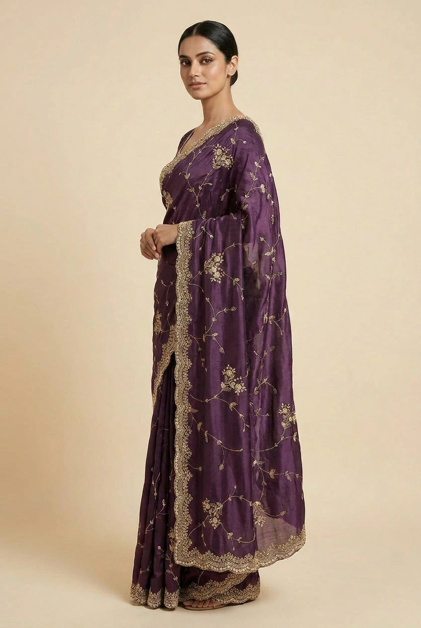 Handwoven Silk Embroidered Saree for Festive Evening