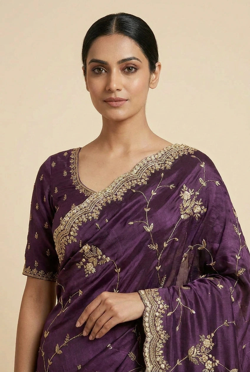 Handwoven Silk Embroidered Saree for Festive Evening