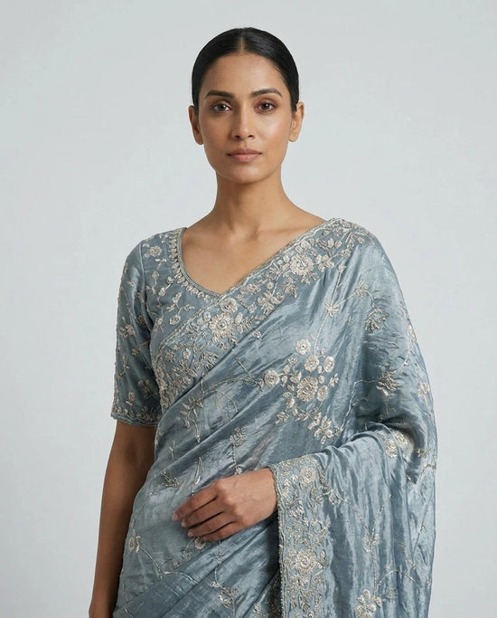 Tissue Designer Saree with Hand Embroidery view 2