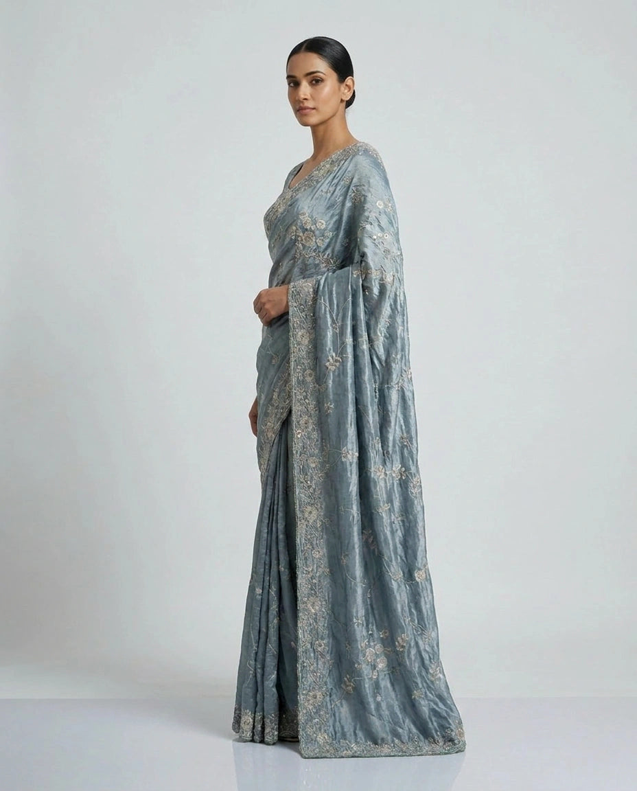 Tissue Designer Saree with Hand Embroidery view 3