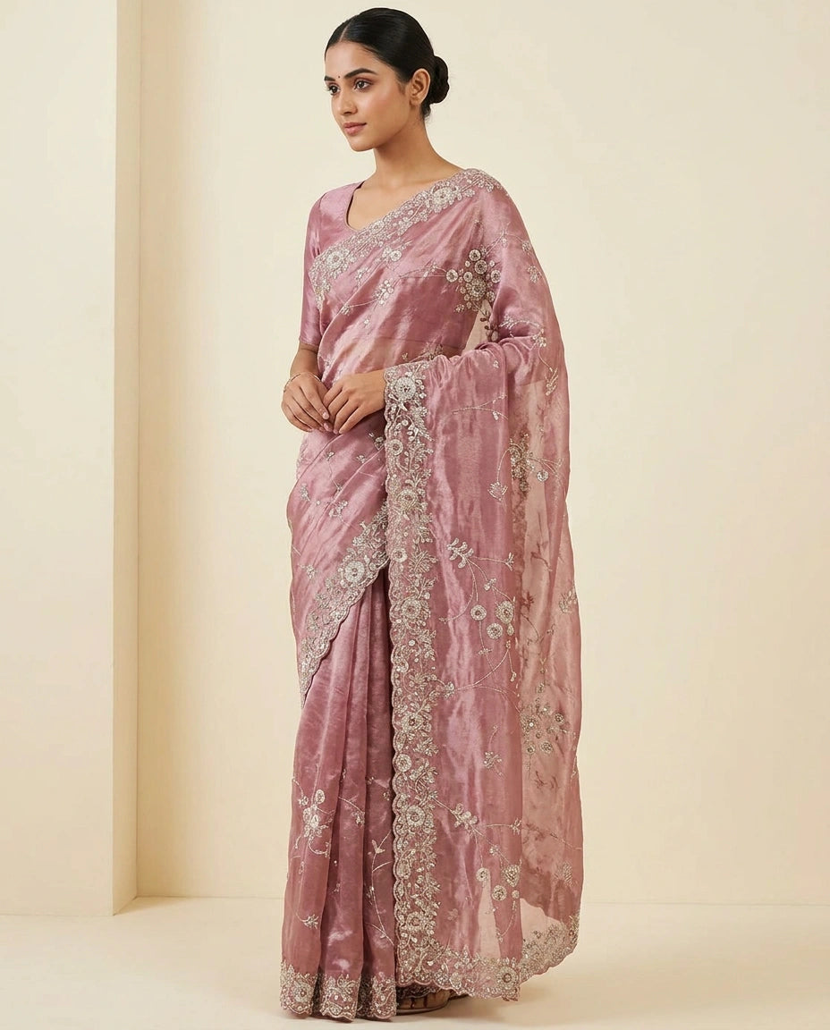 Tissue Designer Saree with Hand Embroidery view 5