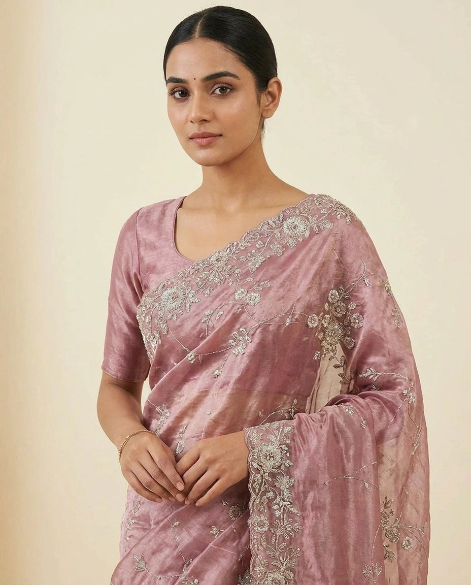 Tissue Designer Saree with Hand Embroidery view 6