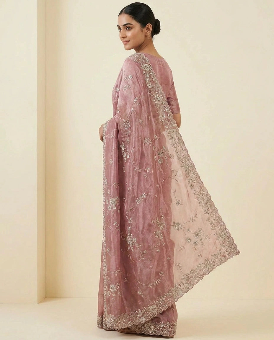 Tissue Designer Saree with Hand Embroidery view 7