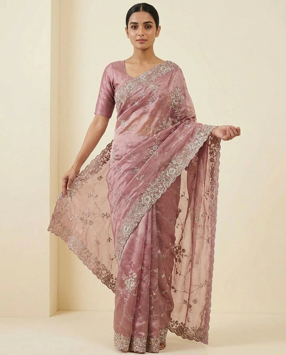 Tissue Designer Saree with Hand Embroidery view 8