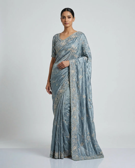 Tissue Designer Saree with Hand Embroidery - Rangoli India