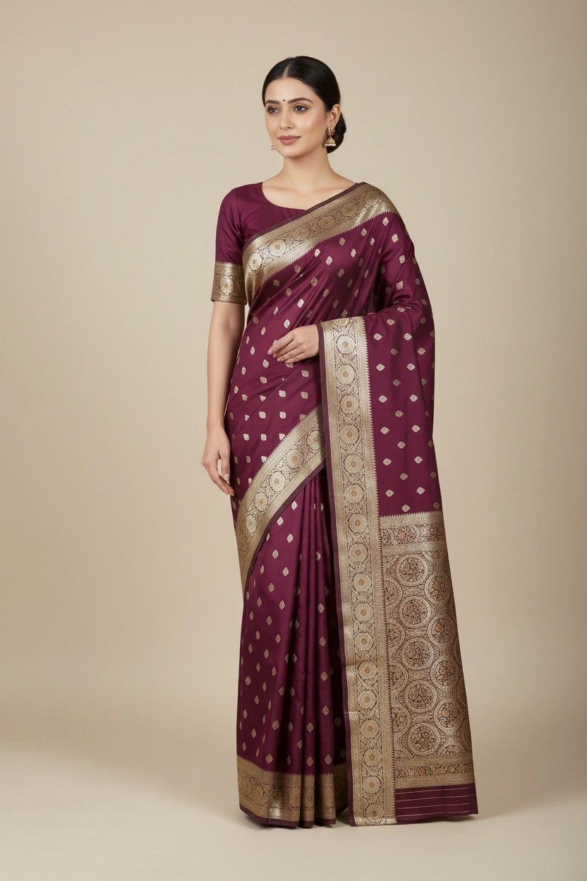South Silk Katan Saree with Temple Border Heritage Weave | Rangoli