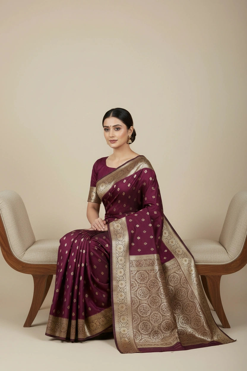South Silk Katan Saree with Temple Border Heritage Weave - View 2 | Rangoli