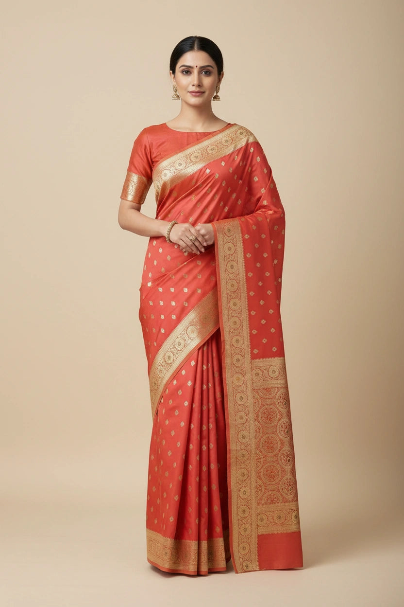South Silk Katan Saree with Temple Border Heritage Weave - View 3 | Rangoli