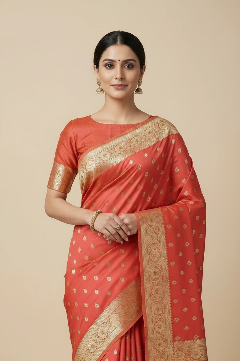 South Silk Katan Saree with Temple Border Heritage Weave - View 4 | Rangoli