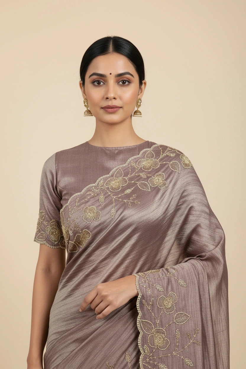 Artisan Tissue Saree Embroidered Saree - Firozi Blue | Rangoli