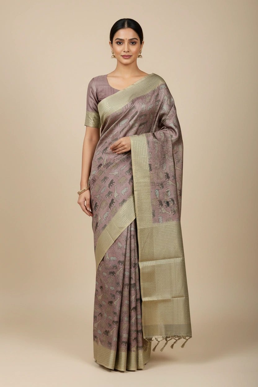 Everyday Tussar Silk Printed Saree - Rangoli Sarees