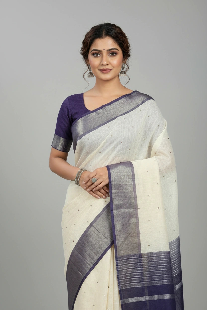 Handcrafted Pure Cotton Banarasi Silk Saree - View 3 | Rangoli