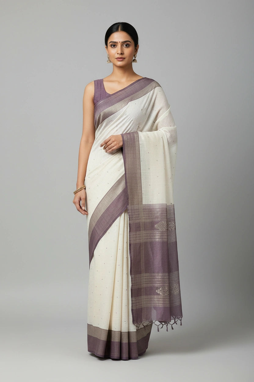 Handcrafted Pure Cotton Banarasi Silk Saree - View 5 | Rangoli