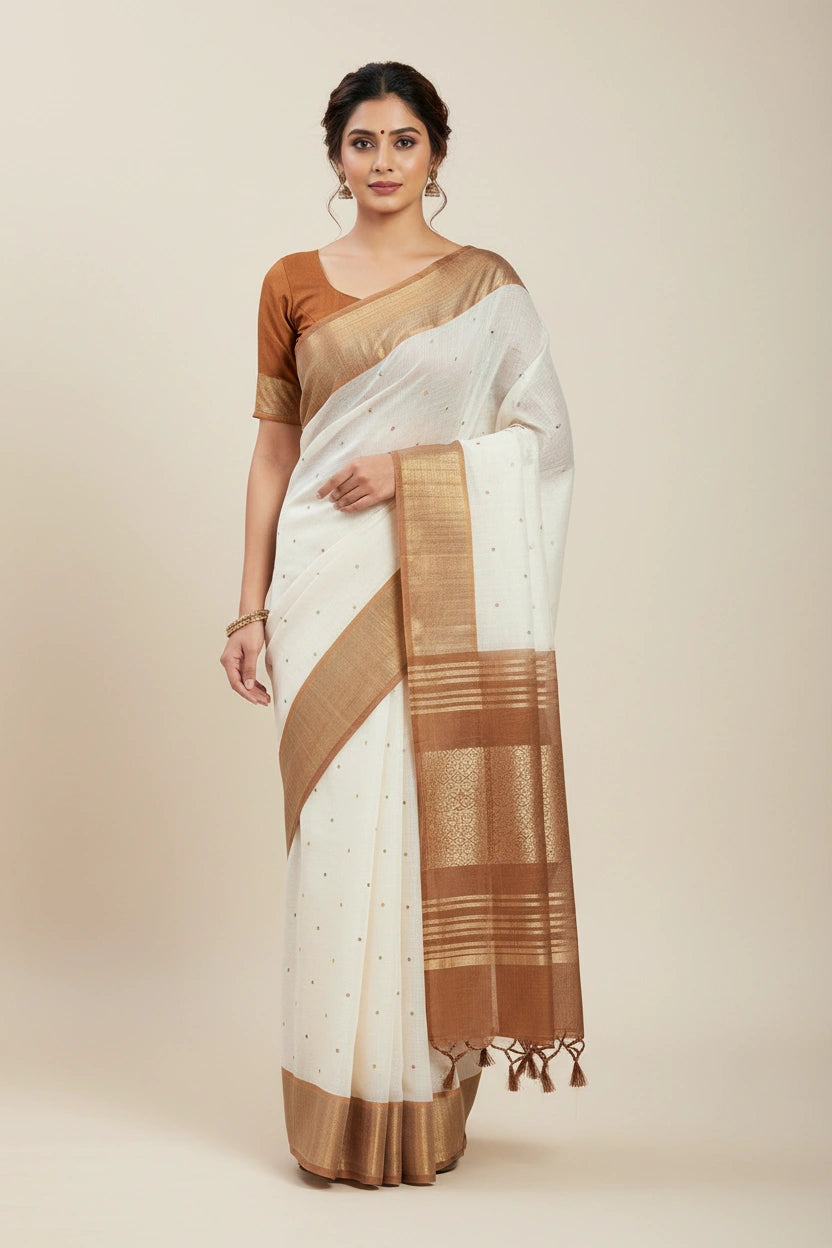 Handcrafted Pure Cotton Banarasi Silk Saree - View 6 | Rangoli