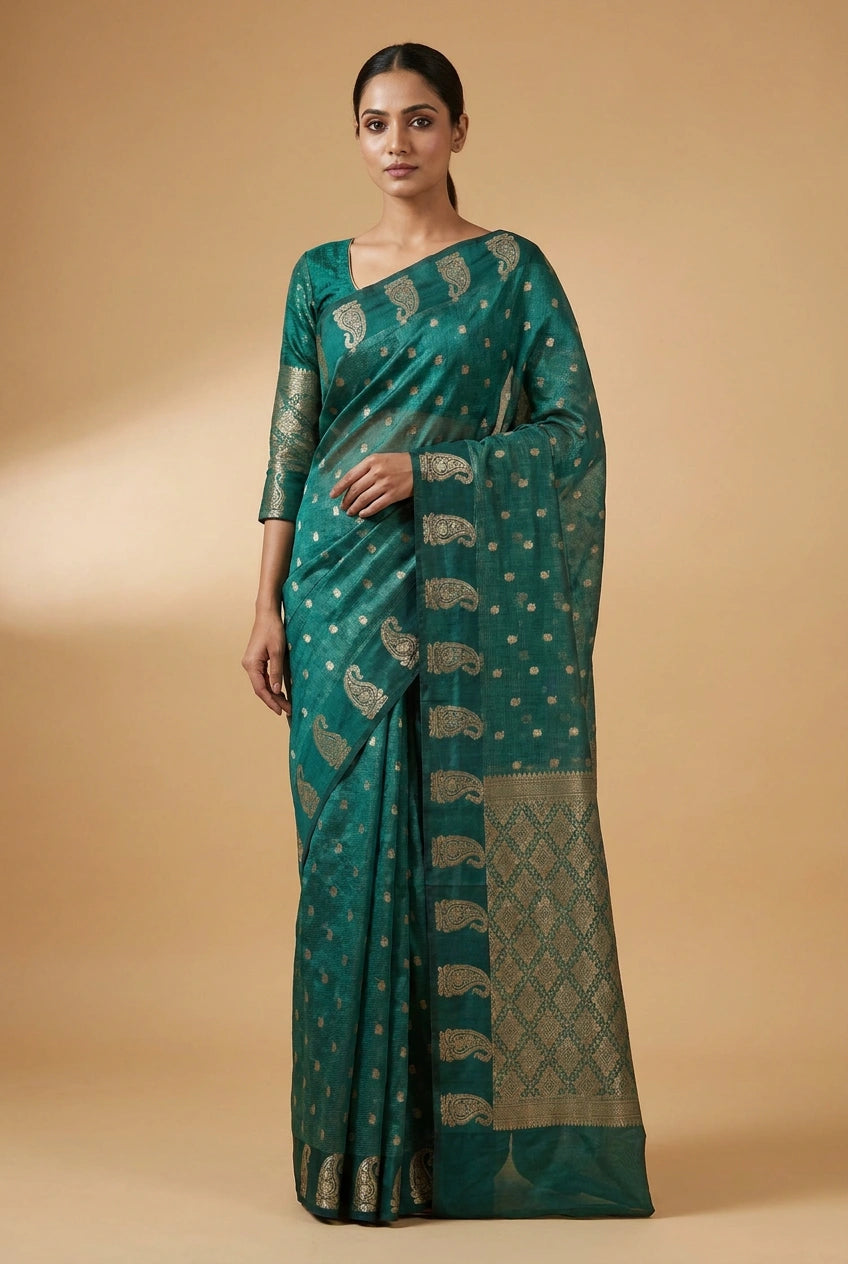 Cotton Banarasi Saree with Light Buti for Summer Festive