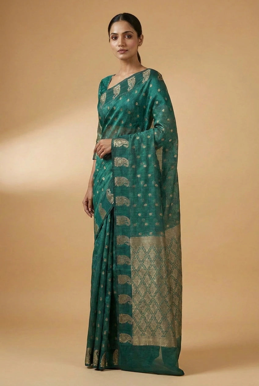 Cotton Banarasi Saree with Light Buti for Summer Festive