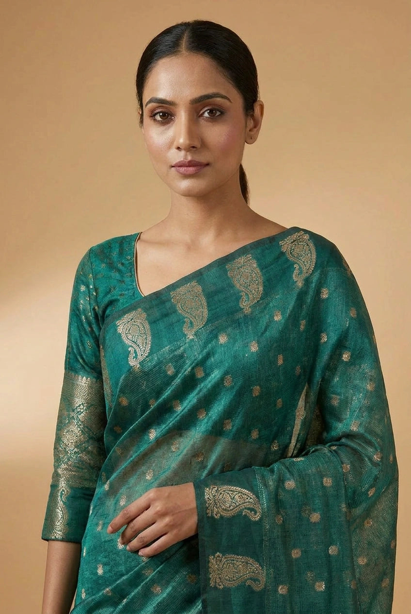 Cotton Banarasi Saree with Light Buti for Summer Festive