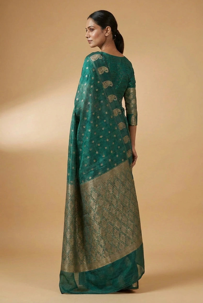 Cotton Banarasi Saree with Light Buti for Summer Festive